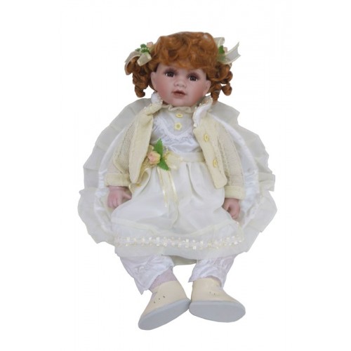 Κούκλα Πορσελάνη Λευκό Φόρεμα Λουλούδια